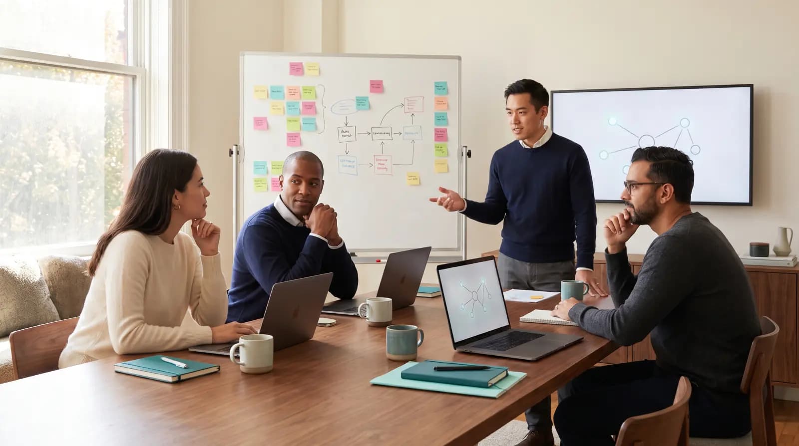 Team planning a connected AI cowork workflow together