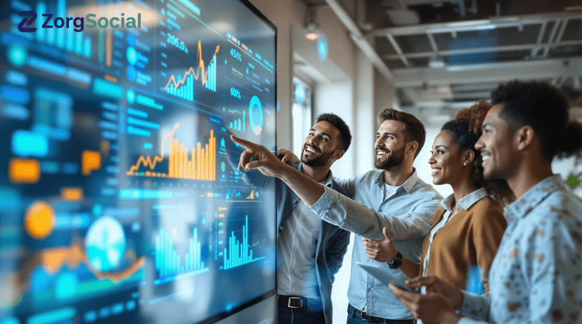 Marketing team reviewing analytics journey