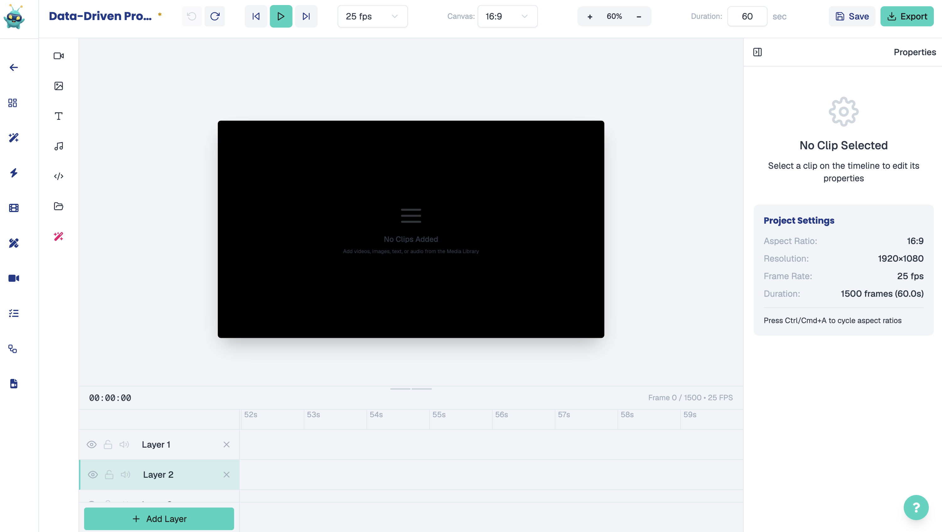 Video Editor — empty timeline ready for asset import